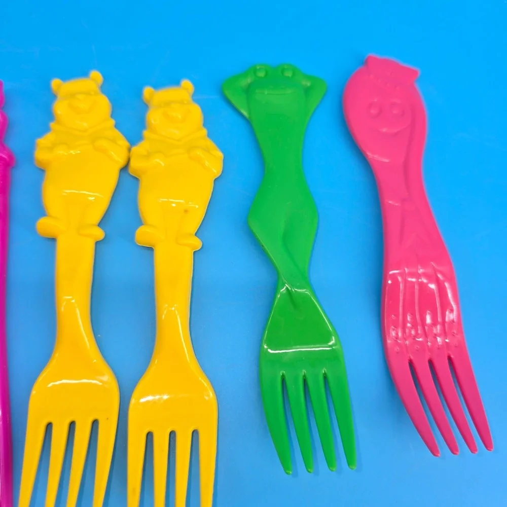 Vintage  Plastic Character Flatware Set Winnie the Pooh Piglet Frog Octopus 10pc